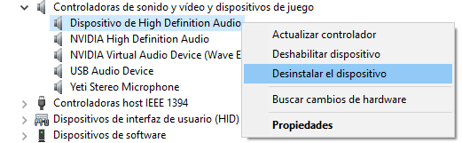 Controladora de sonido y vídeo y dispositivos de juego en Windows 10