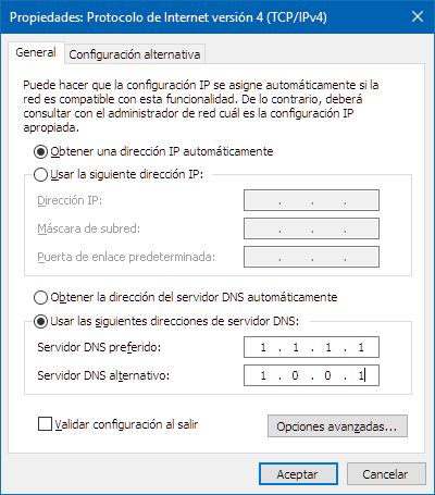 Configurar DNS en Windows 10