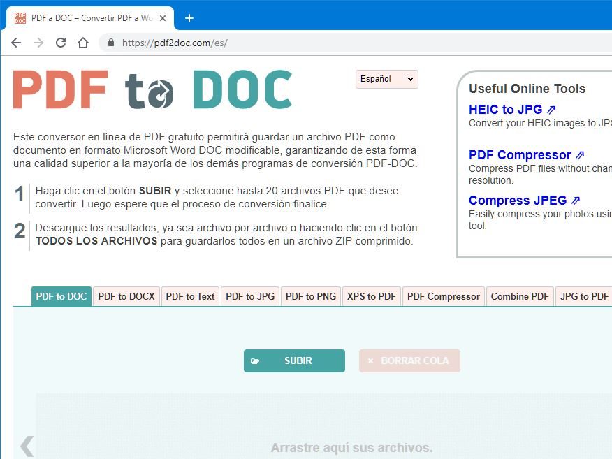 Convertir un archivo PDF a DOC online