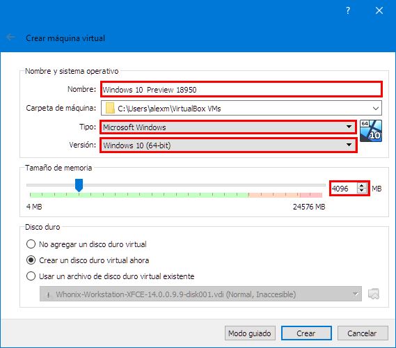 Configurar Windows 10 en Virtualbox