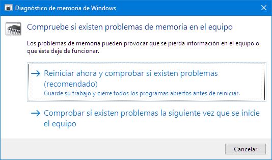 Diagnóstico de memoria RAM en Windows 10