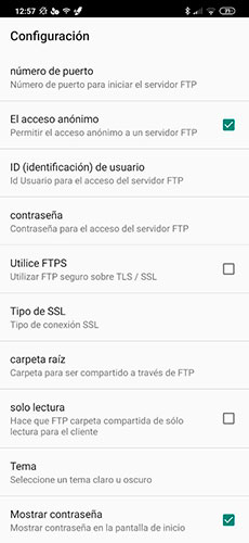 Configurar aplicación WiFi Servidor FTP en Android