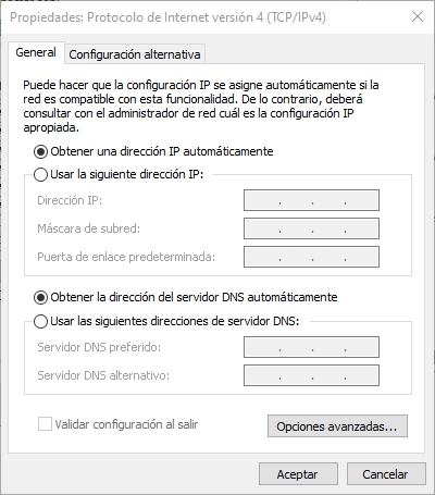 Obtener una dirección IP automáticamente Windows 10