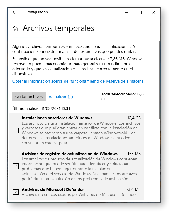 eliminar archivos temporales windows 10